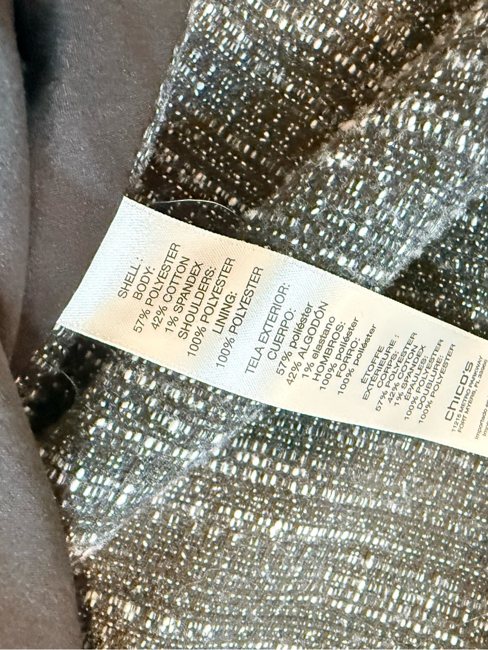 Chico’s Tweed Fringe Jacket Women’s L 12/14 Open Front Blue Gray Textured - Picture 6 of 8